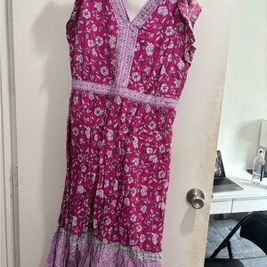 LOFT Pink Floral Midi Dress